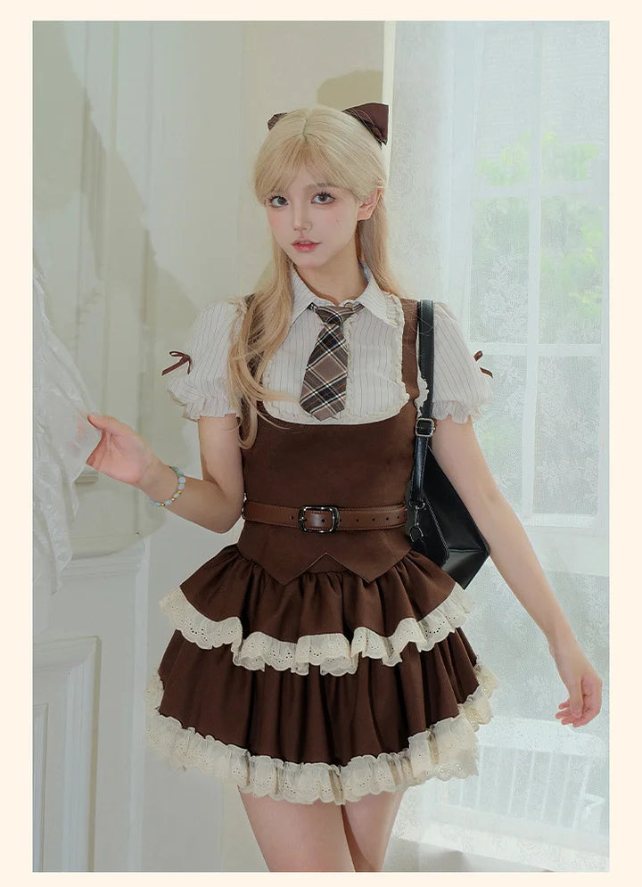 Academy Shirt Skirt Set Removable Belt Tie Autumn Classic Lolita
