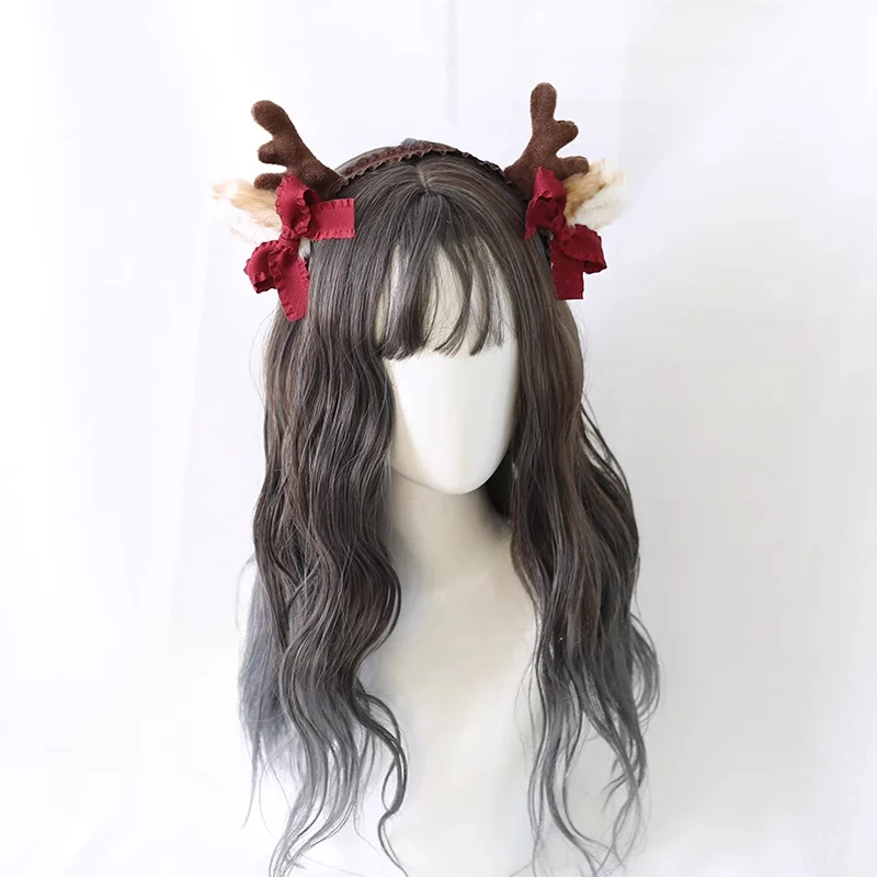 Antlers Headband Lolita Dark Red Christmas Hairpin Headgear Hair Accessories Elk Ears KC