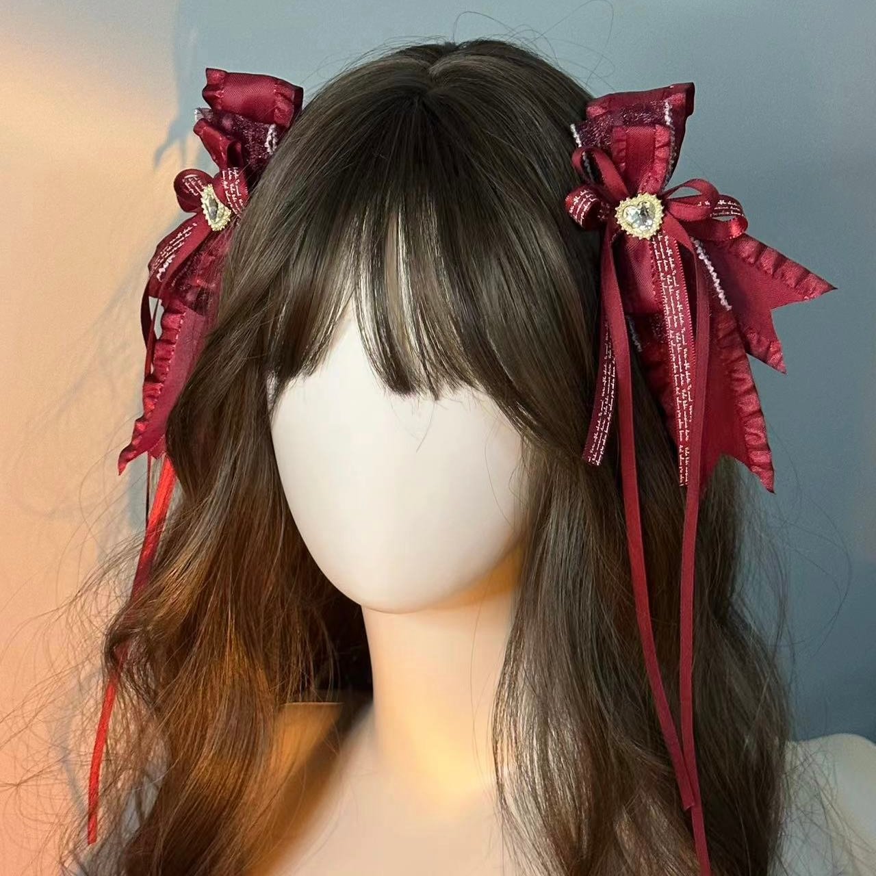 Lolita Hair Accessories Burgundy Black with Bow Pin Hairpin Streamer Hair Clip