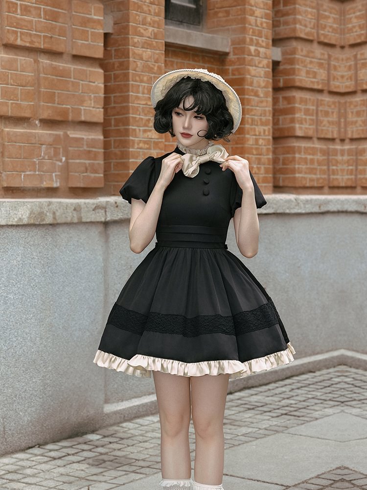 Classic Elegant Black Short Sleeve Dress Bow Lolita Dress