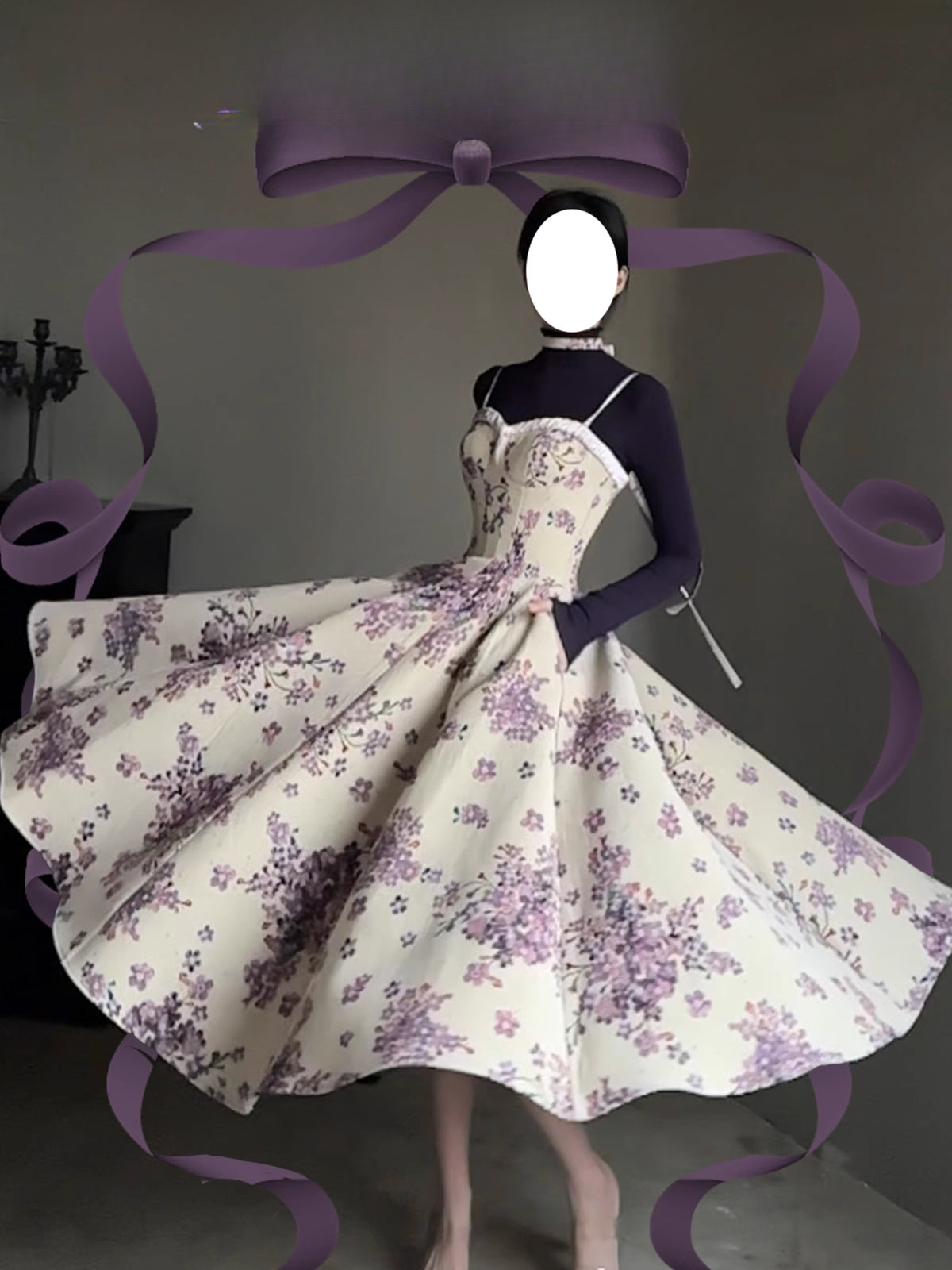 Elegant Floral JSK Dress Vintage Inspire Classic Purple Lolita Maxi Gown for Spring Summer