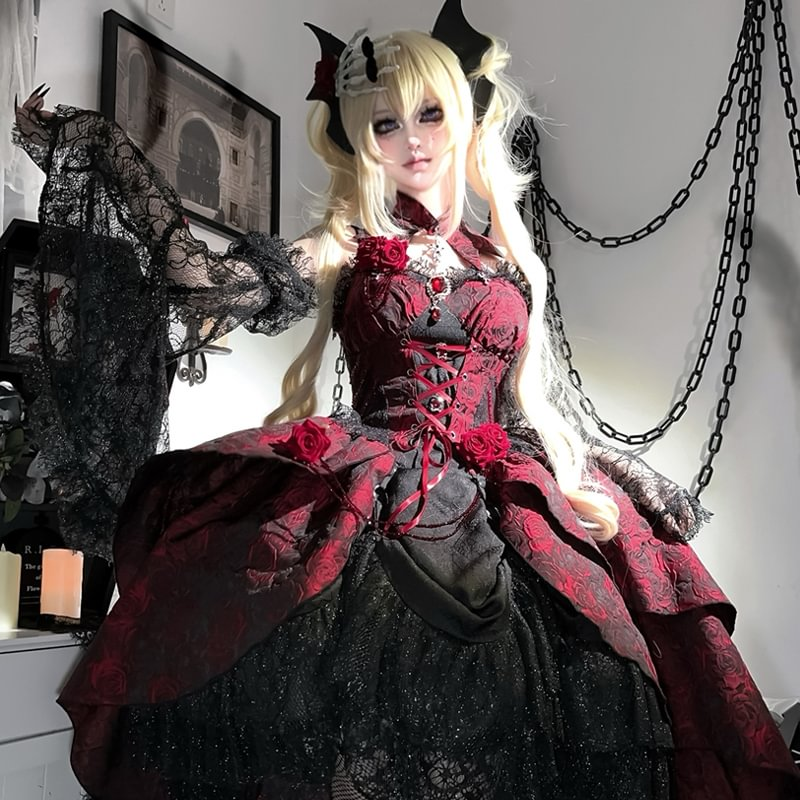 Goth Lolita Court Red Goth Vintage Suspender Skirt Mine Skirt Lolita Dress