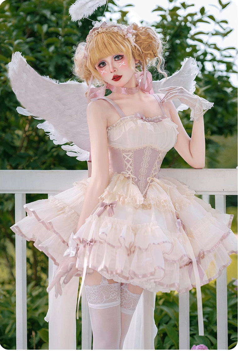 Sweet Lolita Light Purple Strappy Lace Short Cake Dress