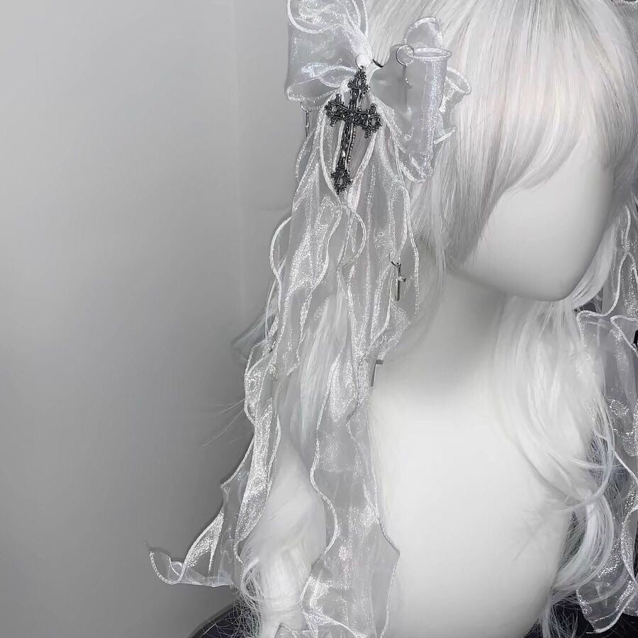 Lolita Accessories Headwear Gothic Bow Cross Ribbon Lace Hairclip Hair Accessories