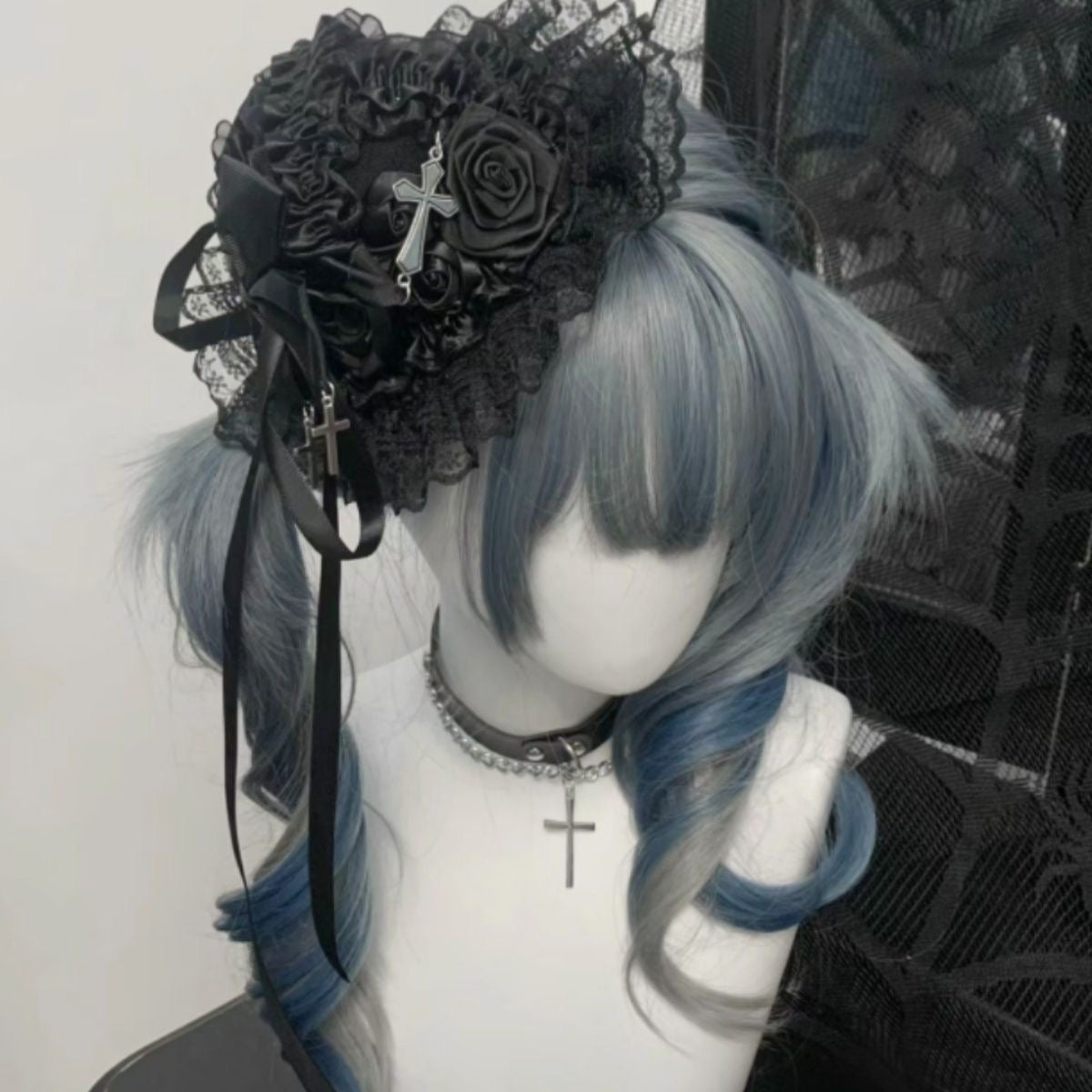 Lolita Accessories Headwear Gothic Lace Bow Black Pink Hair Clip Y2k Hair Accessories