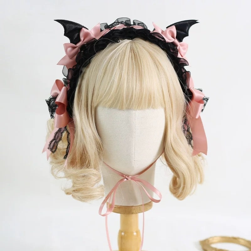 Lolita Accessories Headwear Pink Purple Demon Wings Goth Lace Hairband Halloween