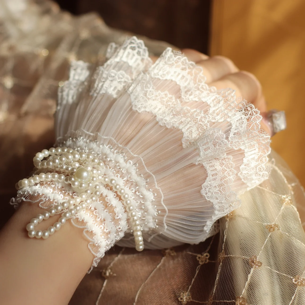 Lolita Bridal White Double Lace Pearl Hand Sleeves Sleeves Accessories
