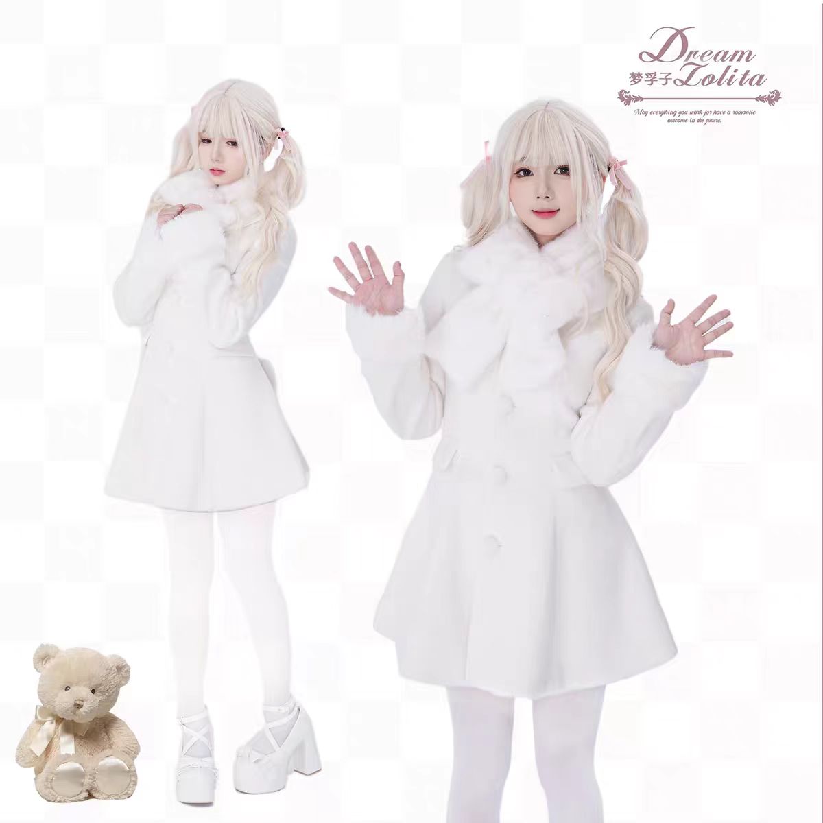 Lolita Coat Sweet Faux Fur Woolen Overcoat Autumn Winter Girls Outfit