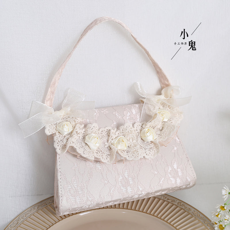 Lolita Handbag Sweet French Floral Lace Rose Shoulder Crossbody Cheongsam Bag