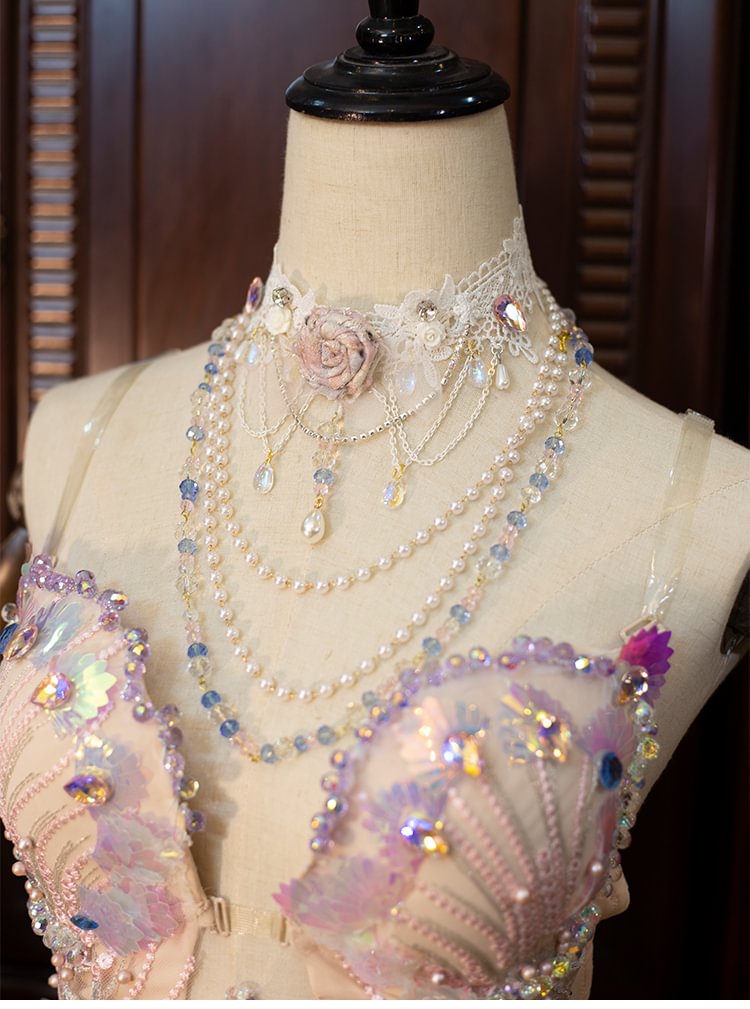 Lolita Necklace Handmade Rose Lace Choker Pearl Crystal Lolita Accessories