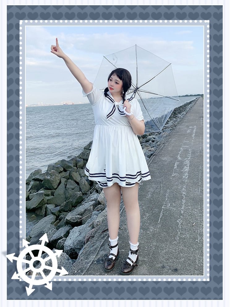 Navy Style Cute Sailor Suit Japanese KawaiiPlus Size Lolita Dress Short Sleeve Plus Size 4XL Lolita Dress One Piece Dress