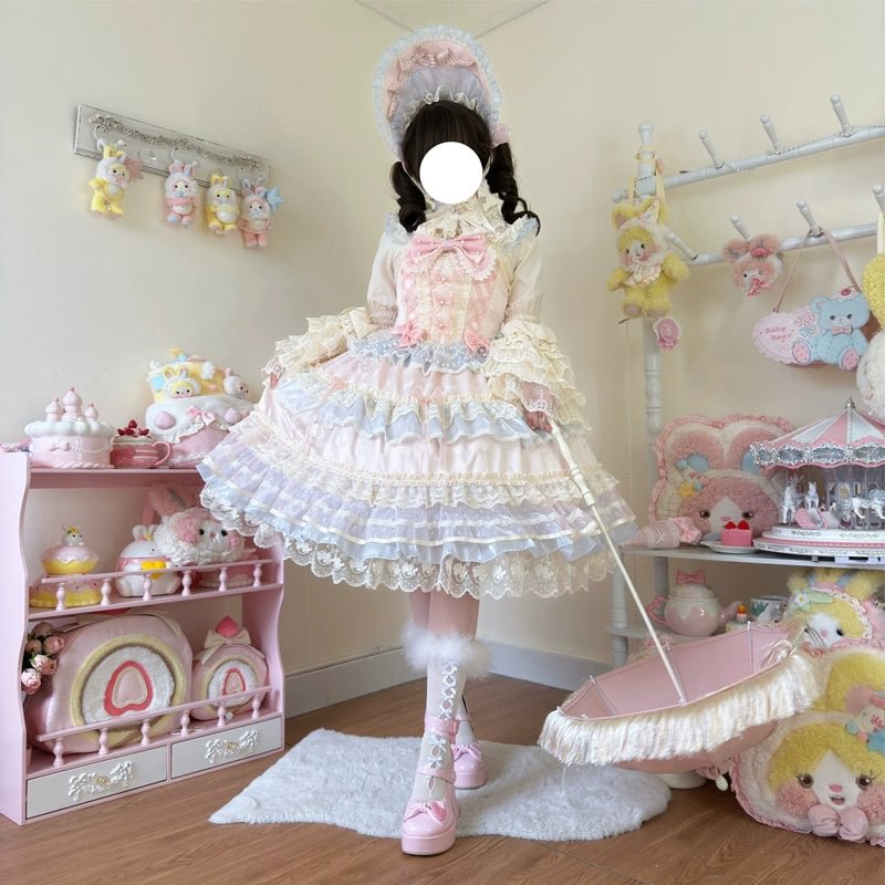 Hime Lolita Pale Yellow Princess Sleeve Dress Ruffle Hem Lolita OP