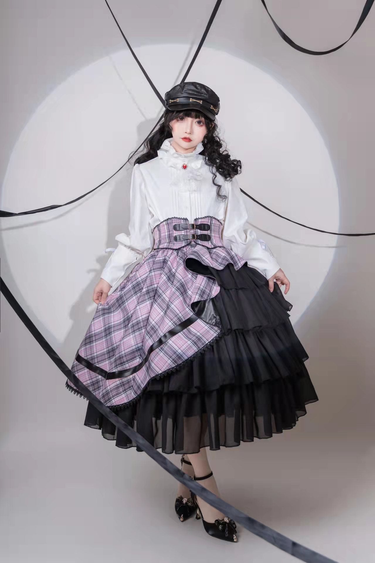 Punk Lolita Purple Black British SK Checker Cake Dress