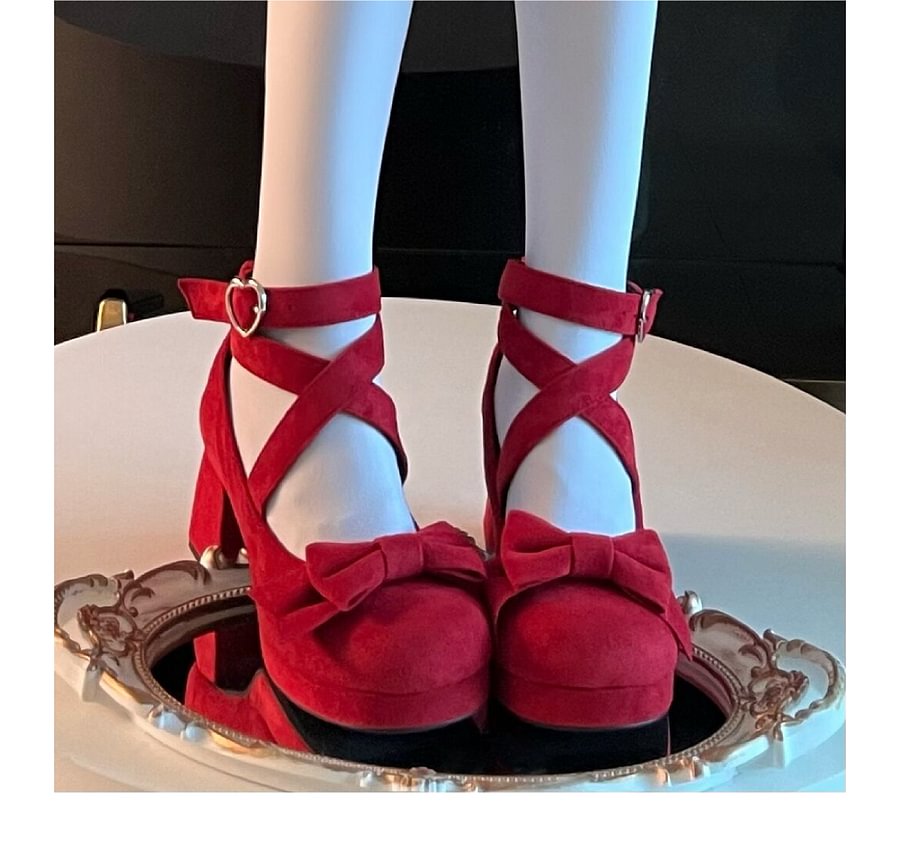 Thick Soled Velvet Round Head Lo Shoes Sweet High Heel Thick Heel