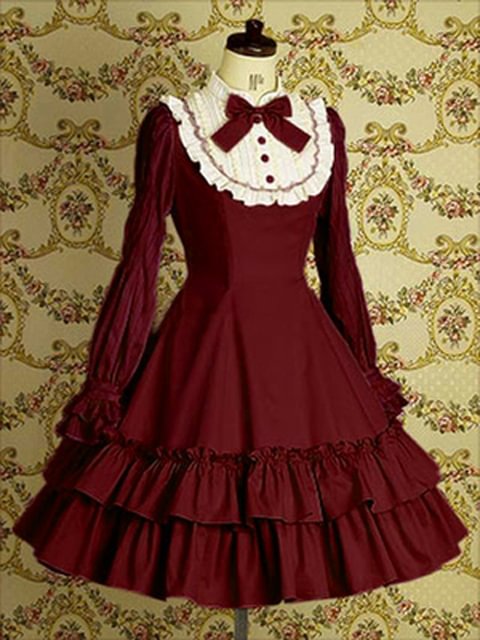 Vintage and Classic Lolita Elegant Lace Long Sleeve Dress Victorian Lolita Spring and Autumn Lolita Lotus Edge Dress