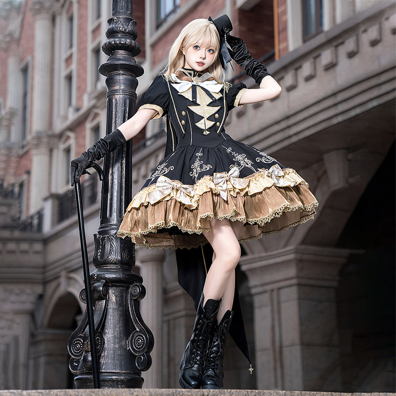 Goth Prom Dress Goth Lolita Gold Accent Steampunk Lolita Outfit Dress Cape Cloak Shawl