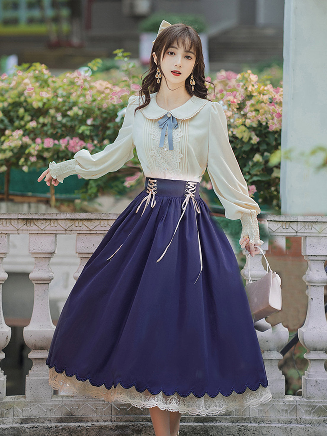 Classic Lolita Qi Loita Outfit Blue Dress Style French Retro Dress Court Dress