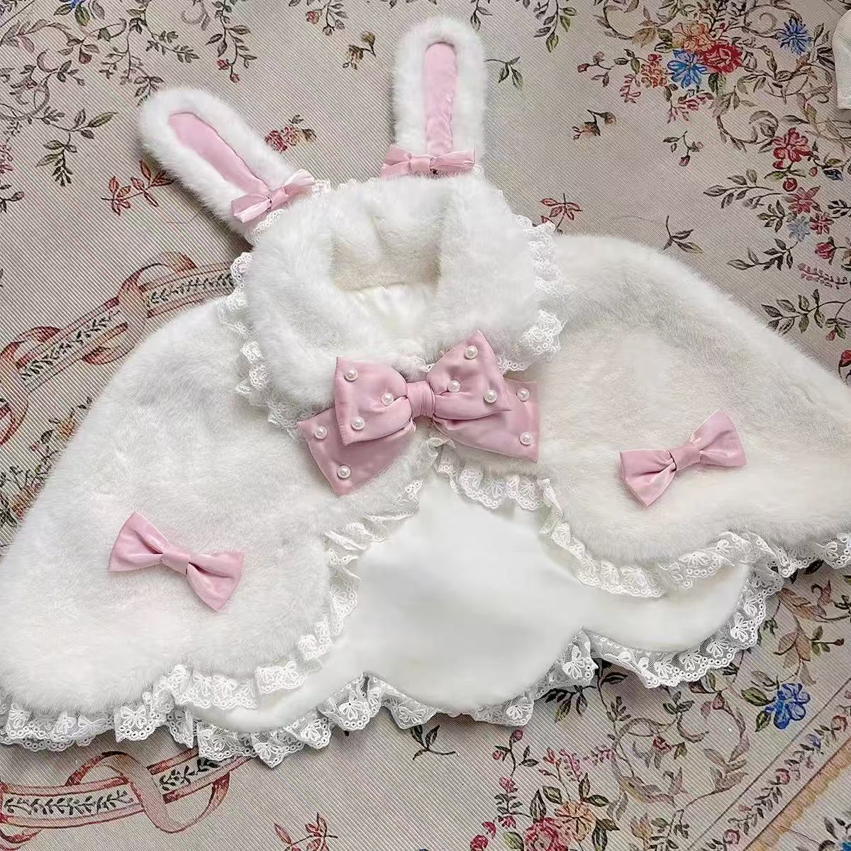 Lolita Coat Cape Rabbit Ear Pink Bow Chest Daily Autumn Winter Outfit