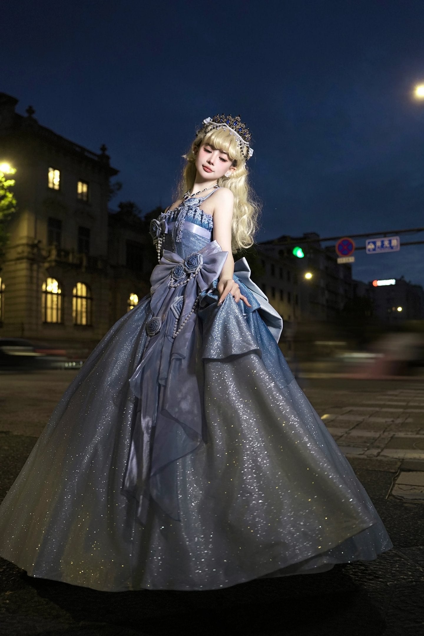 Hime Lolita Tea Party Fashion Starry Sky Blue Rose Princess Prom Dresses Graduation Ceremony