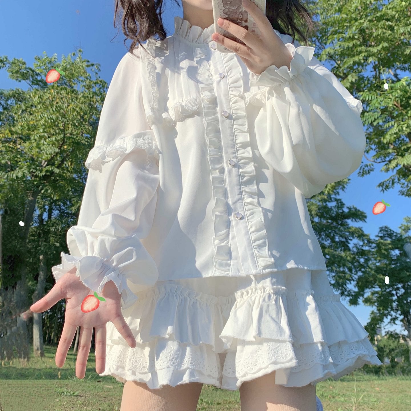 White Long Sleeve Doll Collar Ruffle Shirt Spring Lolita Innerwear Blouse Shirt