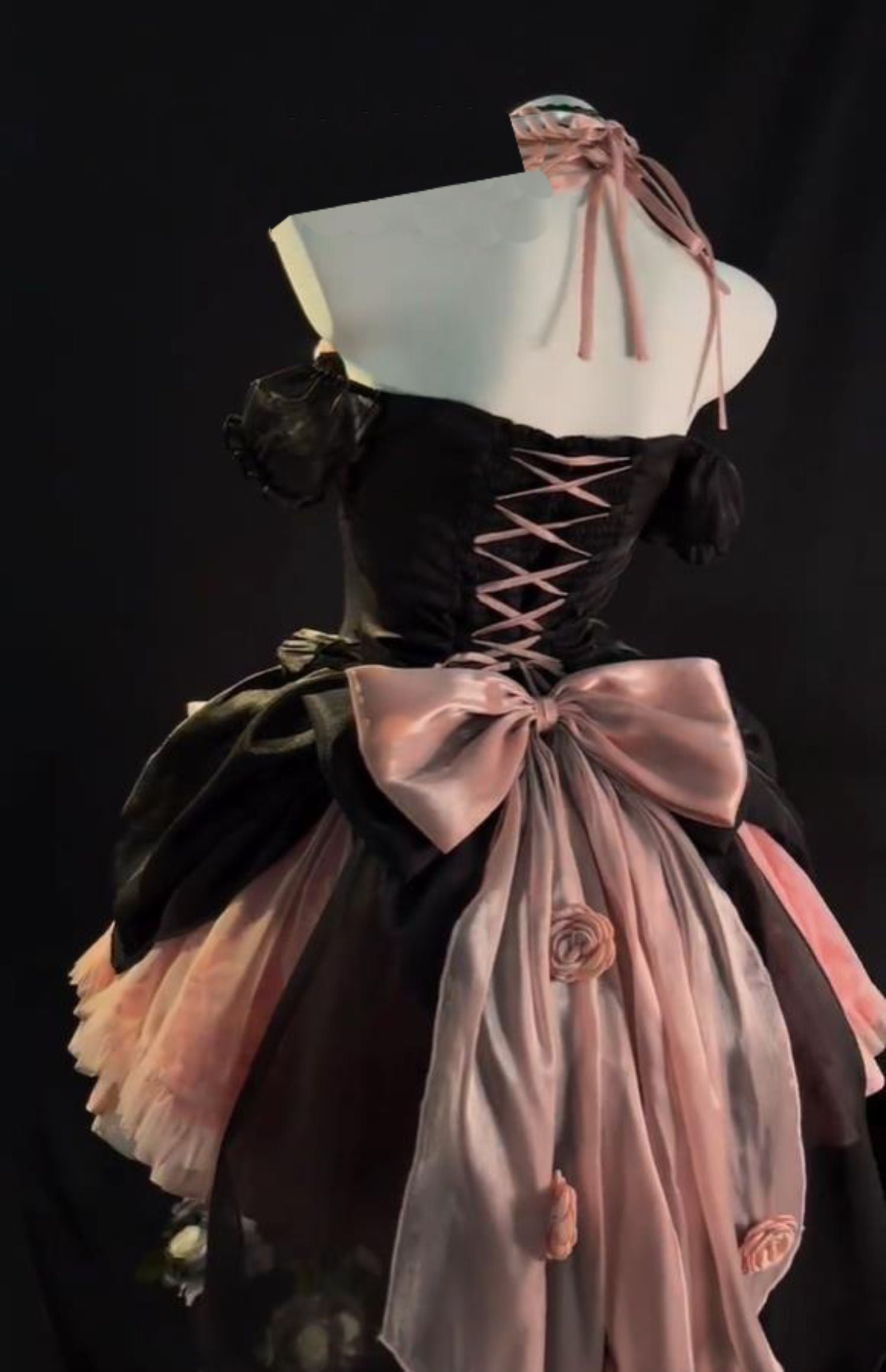 Hime Black Pink Rose Flower Marriage Fishbone Fluffy Princess Dress