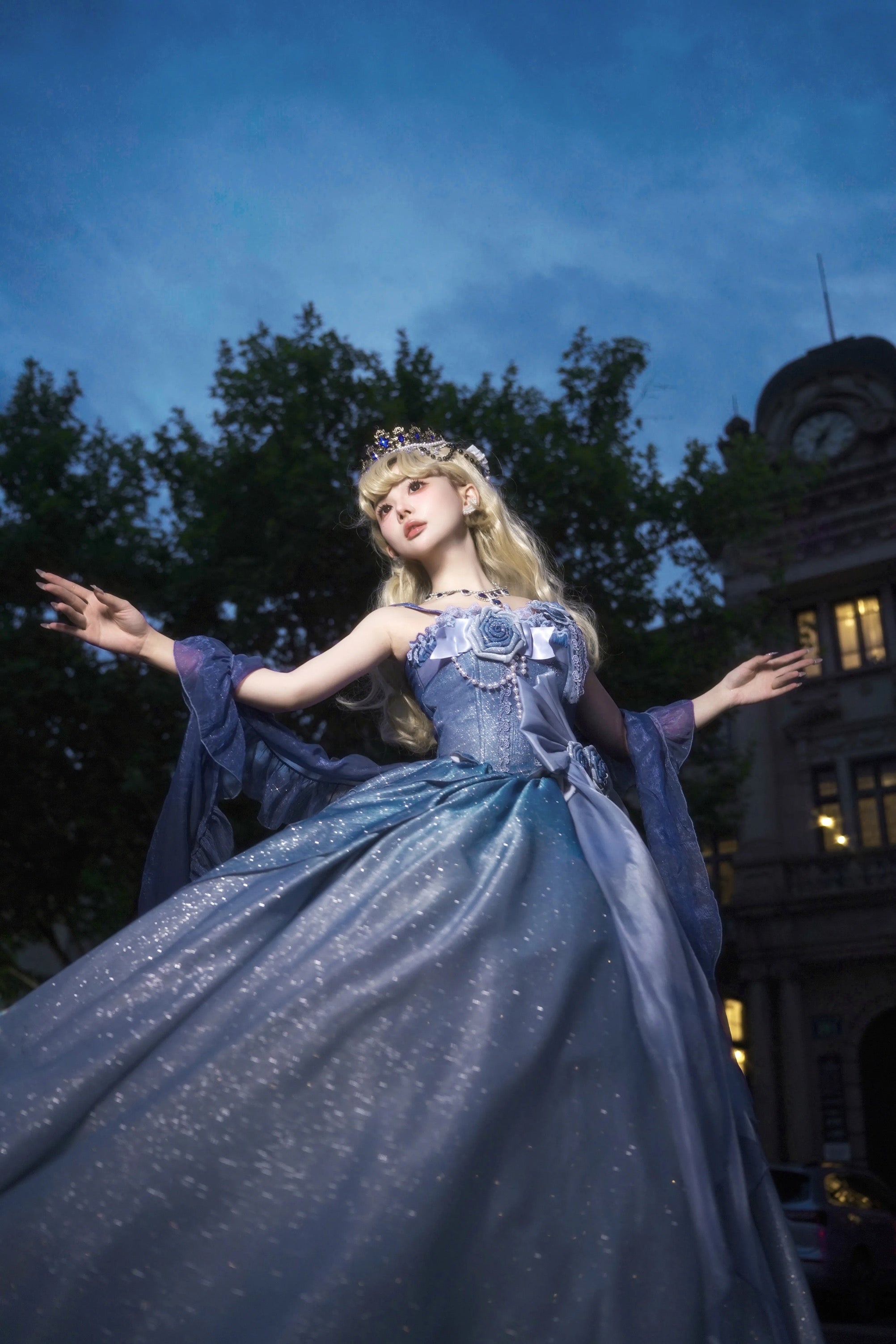 Hime Lolita Starry Sky Blue Rose Lolita Princess Dress Elegant Prom Dresses Blue Wedding Dress Graduation Ceremony