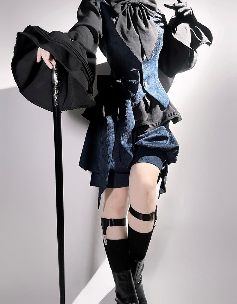 Ouji Fashion Lolita Gothic Sapphire Blue Vintage Cute Sweet Cool Jacket Lolita Rabbit Ears Prince Set