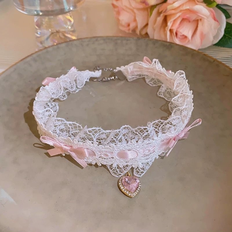 Sweet Lolita Accessory Bowknot Lace Choker Love Heart Necklace