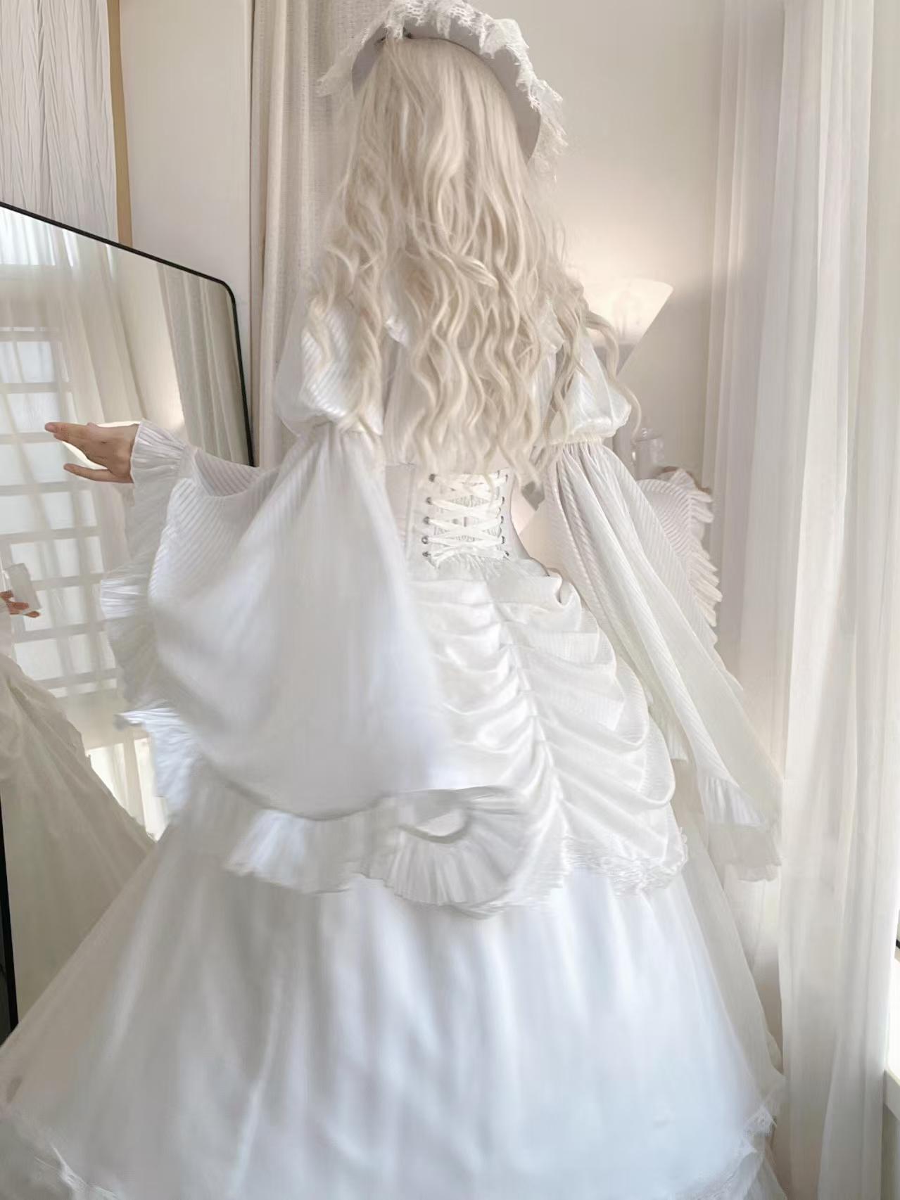 Dark Gothic Lolita Outfit Ruffles Long Skirt Shirt Court Style Witch Costume Halloween Blouse Shirt