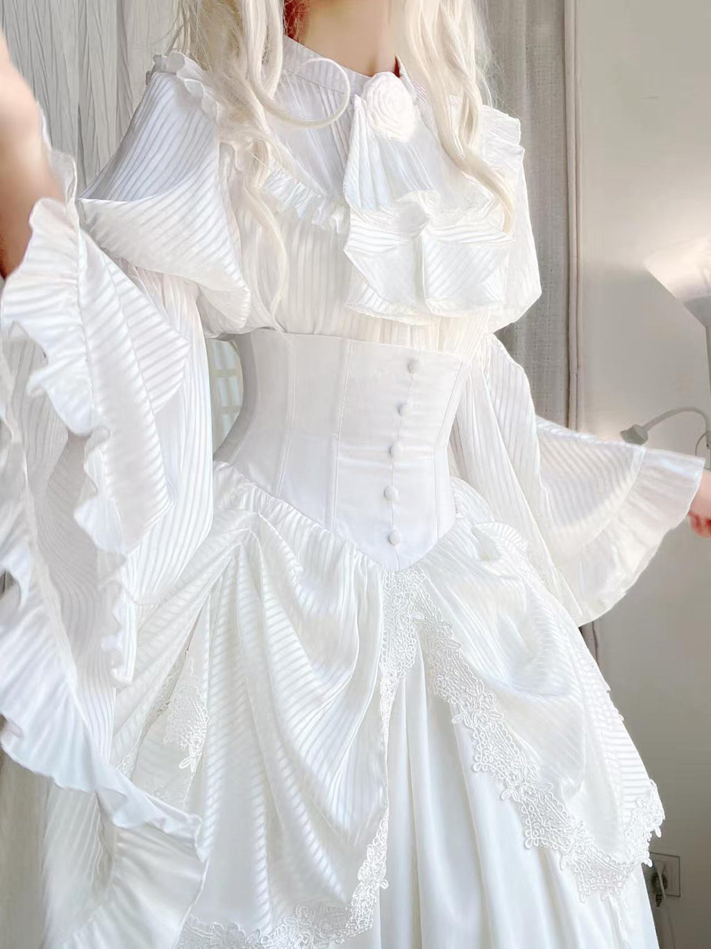 Dark Gothic Lolita Outfit Ruffles Long Skirt Shirt Court Style Witch Costume Halloween Blouse Shirt