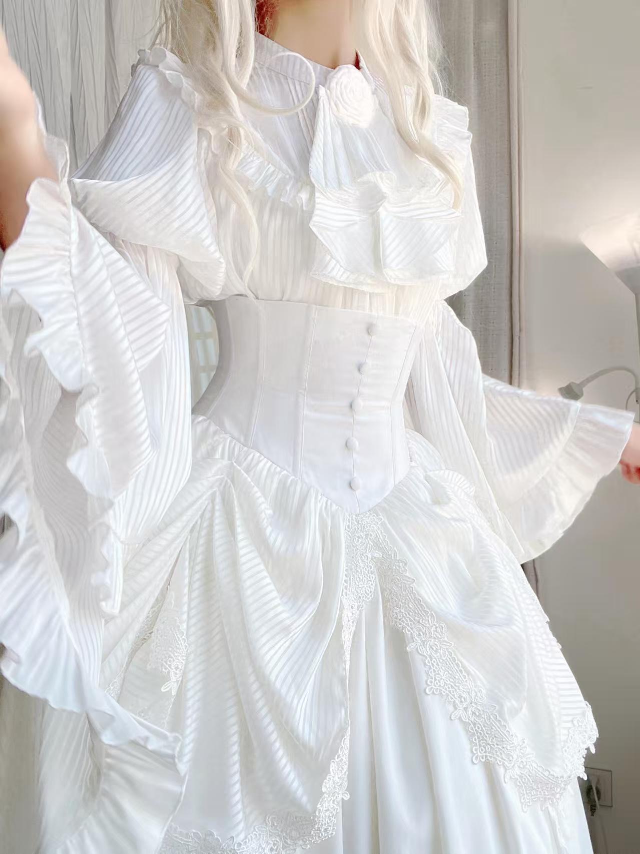 Dark Gothic Lolita Outfit Ruffles Long Skirt Shirt Court Style Witch Costume Halloween Blouse Shirt