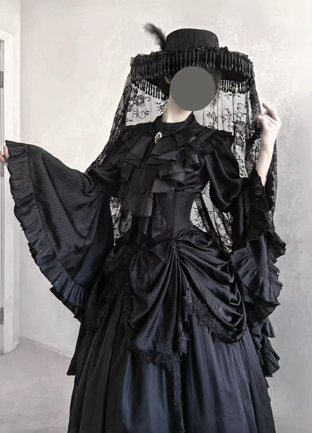 Dark Gothic Lolita Outfit Ruffles Long Skirt Shirt Court Style Witch Costume Halloween Blouse Shirt