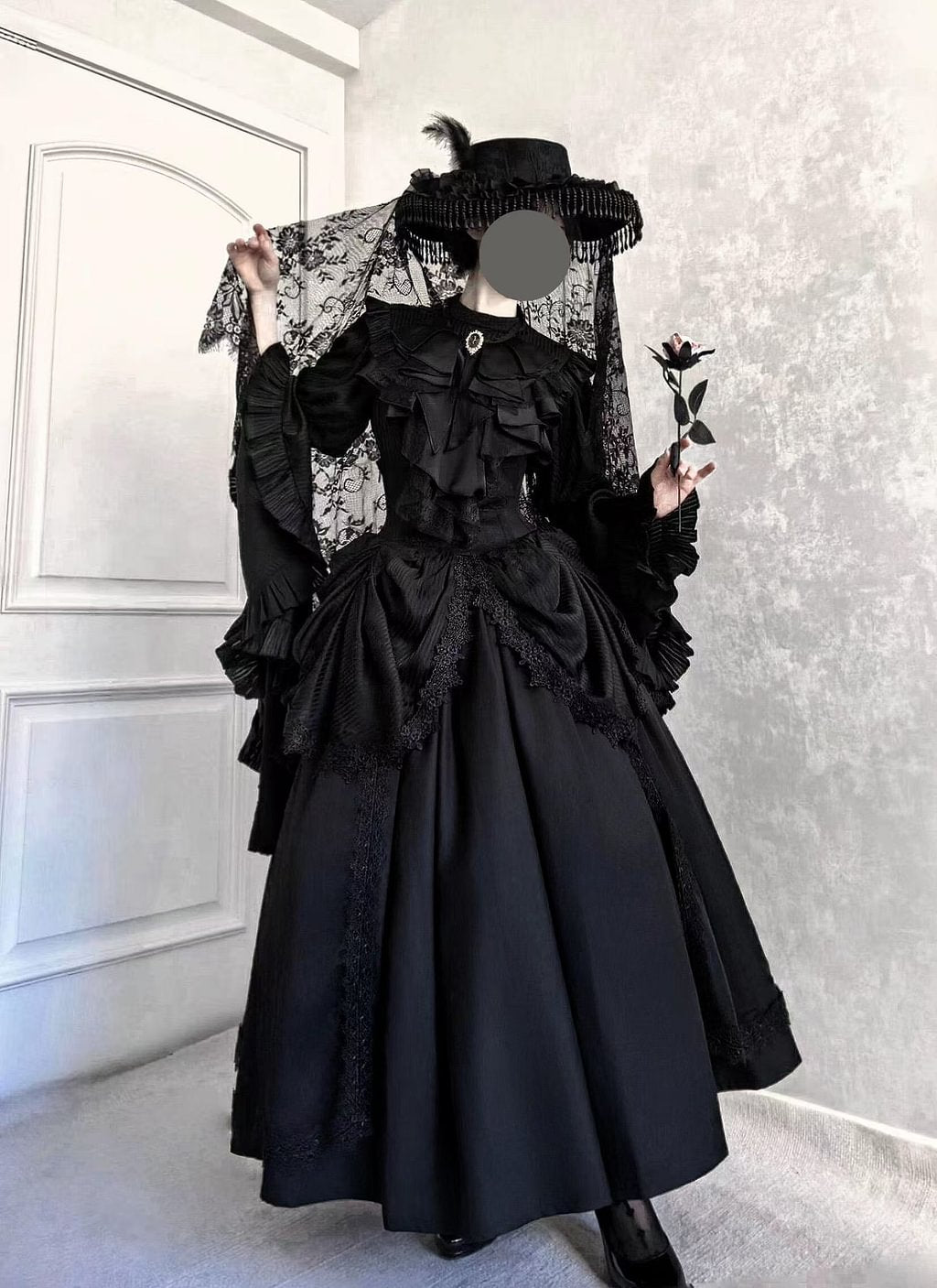 Dark Gothic Lolita Outfit Ruffles Long Skirt Shirt Court Style Witch Costume Halloween Blouse Shirt