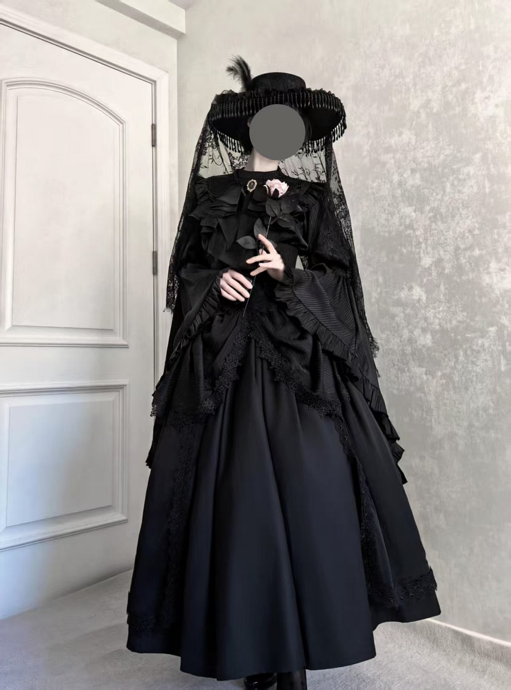 Dark Gothic Lolita Outfit Ruffles Long Skirt Shirt Court Style Witch Costume Halloween Blouse Shirt