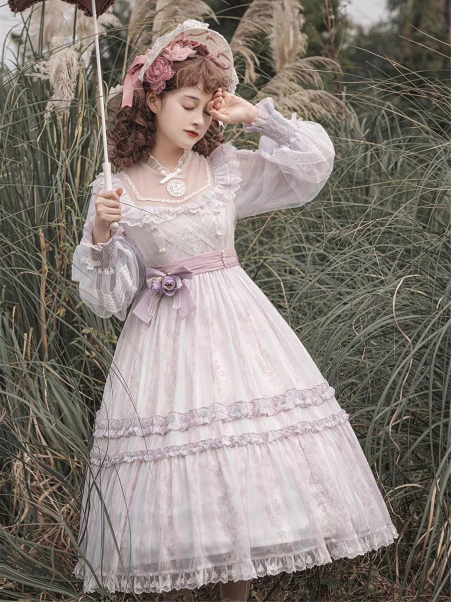 4XL Lolita Dress Plus Size Girls Classic Dress Elegant Long-sleeved Lolita Dress Spring and Autumn One Piece Dress
