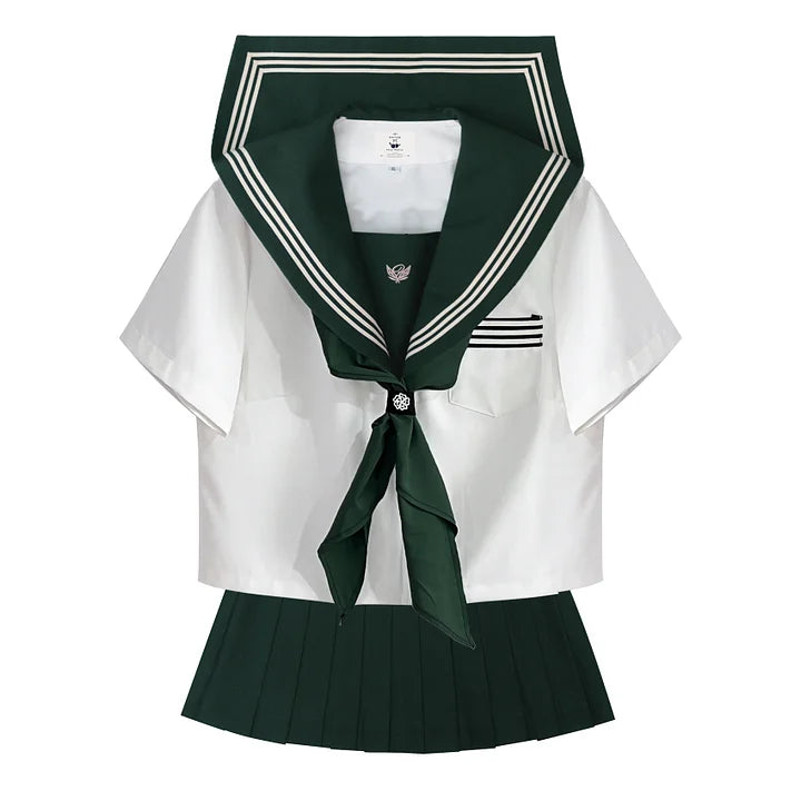 4XL Lolita Dress  Plus Size Japanese School Uniform Style Sailor Dress with Green Accents Set 5XL