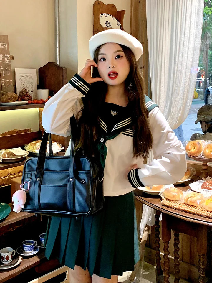 4XL Lolita Dress  Plus Size Japanese School Uniform Style Sailor Dress with Green Accents Set 5XL