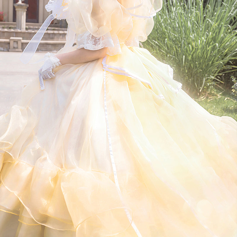 Hime Lolita 4XL Plus Size Creamy Yellow with Floral Embellishments One Piece Dress
