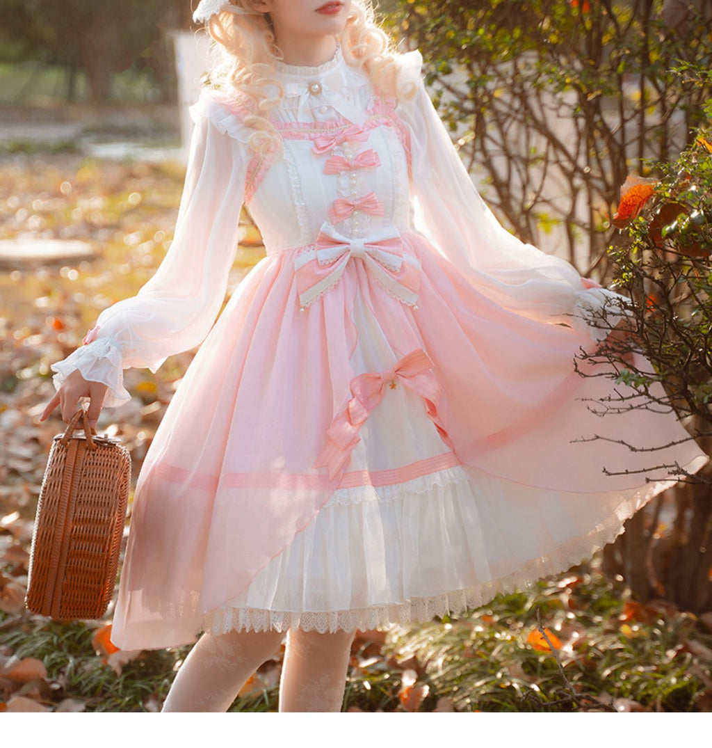Hime Lolita 4XL Dress Plus Size with Pink Accents Ruffled Details Jumper Skirt