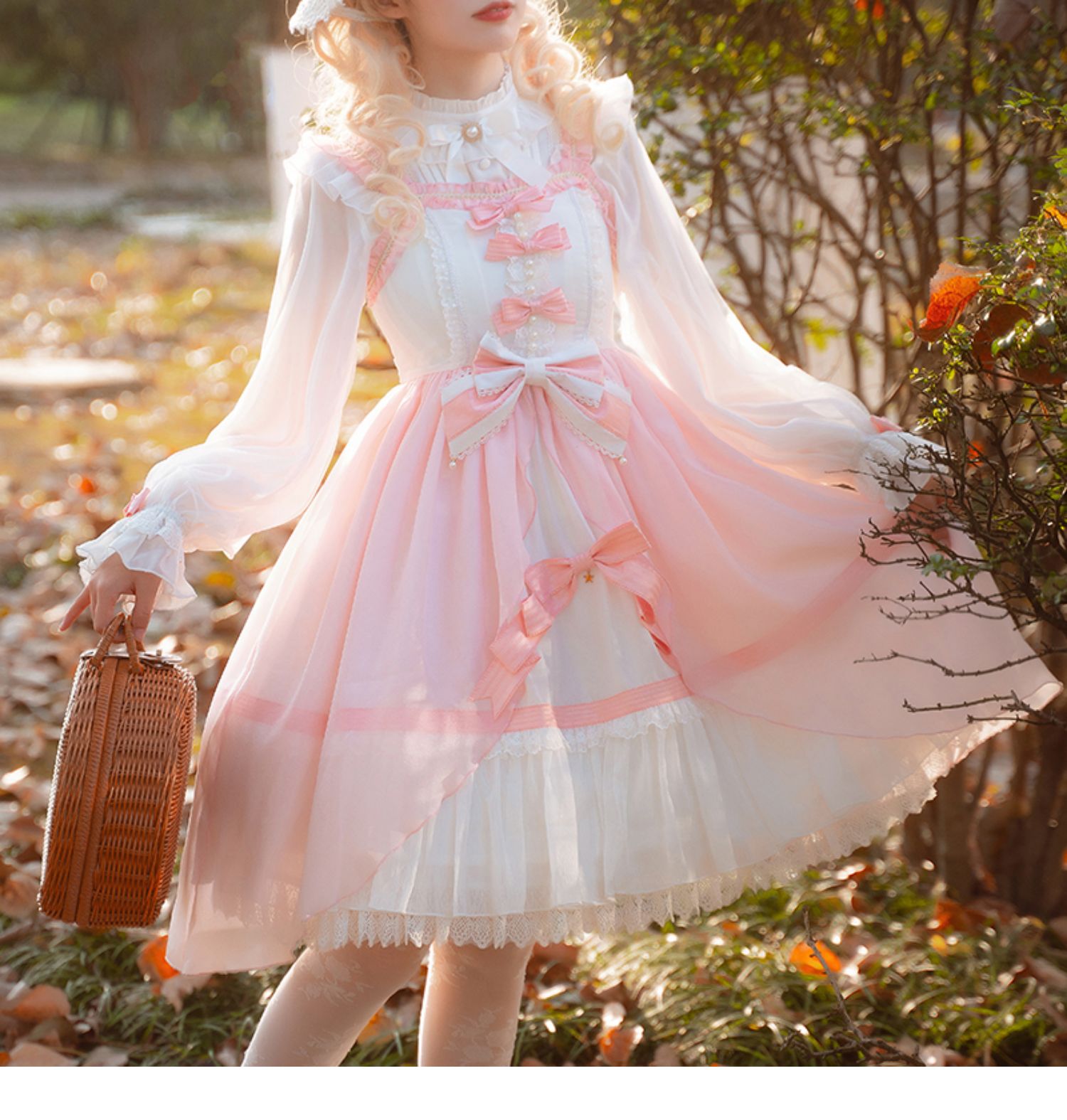 Hime Lolita 4XL Dress Plus Size with Pink Accents Ruffled Details Jumper Skirt