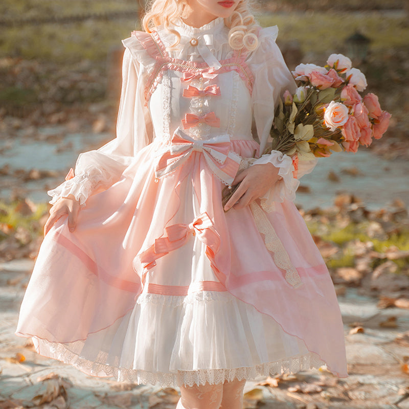 Hime Lolita 4XL Dress Plus Size with Pink Accents Ruffled Details Jumper Skirt