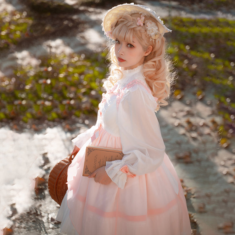 Hime Lolita 4XL Dress Plus Size with Pink Accents Ruffled Details Jumper Skirt
