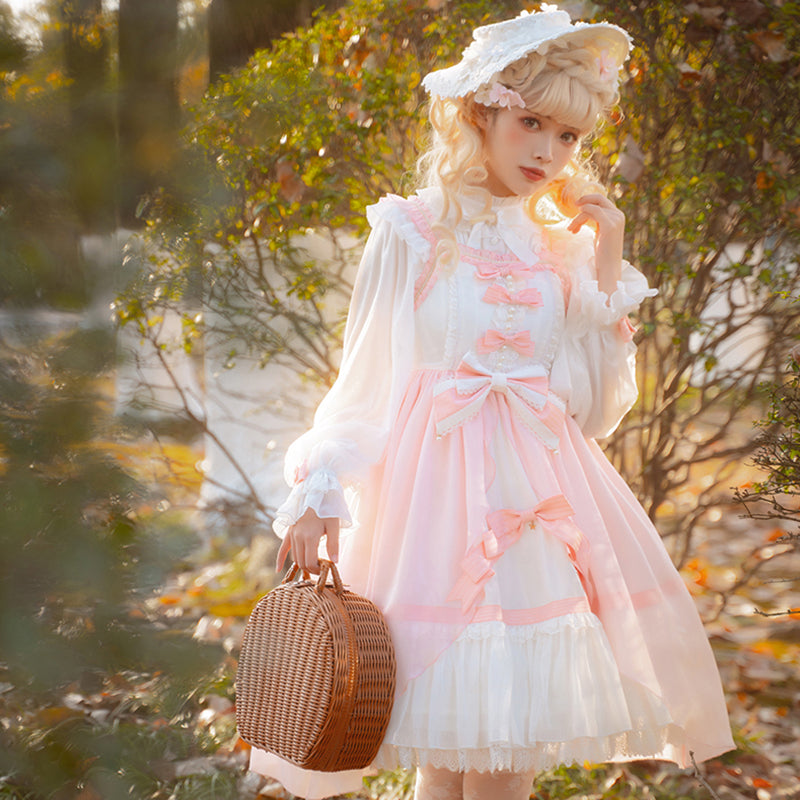 Hime Lolita 4XL Dress Plus Size with Pink Accents Ruffled Details Jumper Skirt