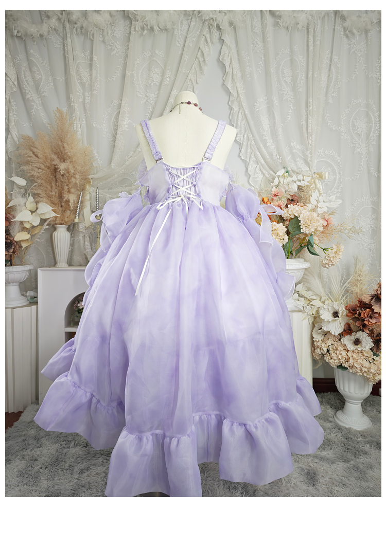 Hime Lolita 4XL Dress Plus Size Purple with Ruffled Layers Organza Sleeves One Piece Dress
