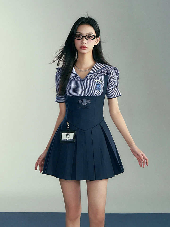 Academic Department Set Joint Fish Bone Waist Strap Skirt College Style Suit Academy Style