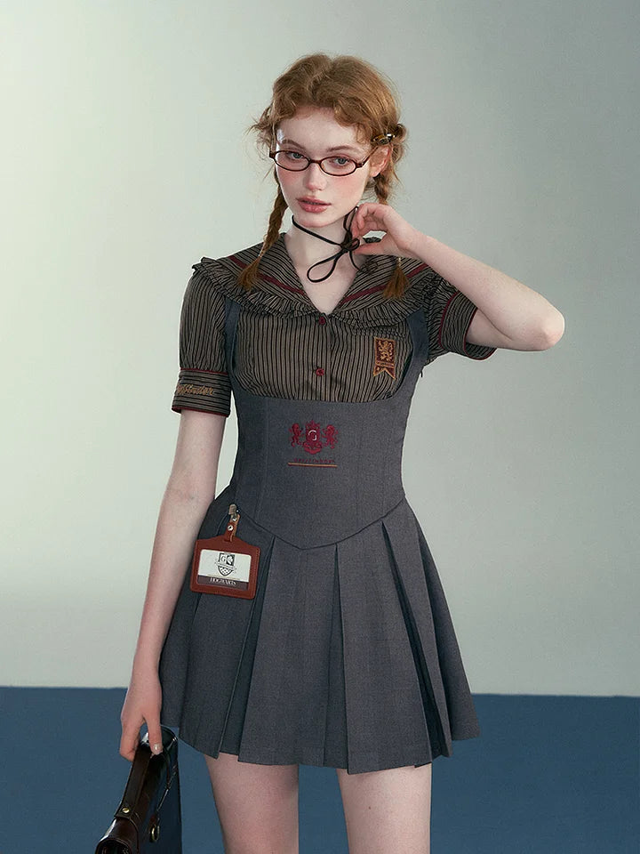 Academic Department Skirt Set Joint Fish Bone Waist Strap College Style Suit Academy Style