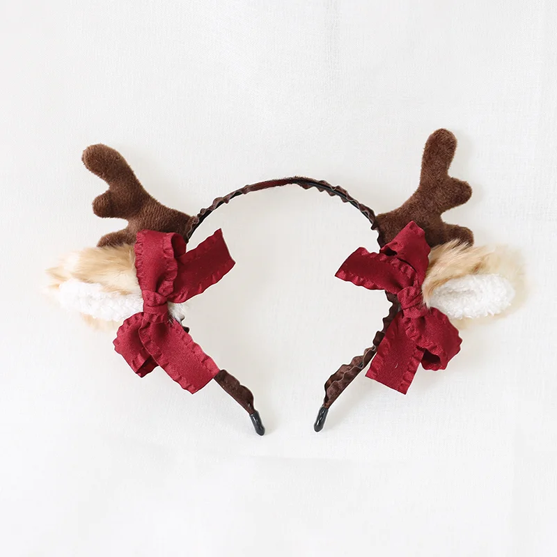 Antlers Headband Lolita Dark Red Christmas Hairpin Headgear Hair Accessories Elk Ears KC
