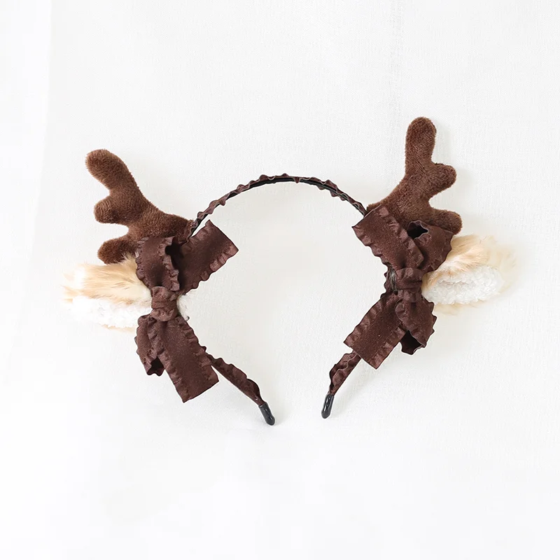 Antlers Headband Lolita Dark Red Christmas Hairpin Headgear Hair Accessories Elk Ears KC