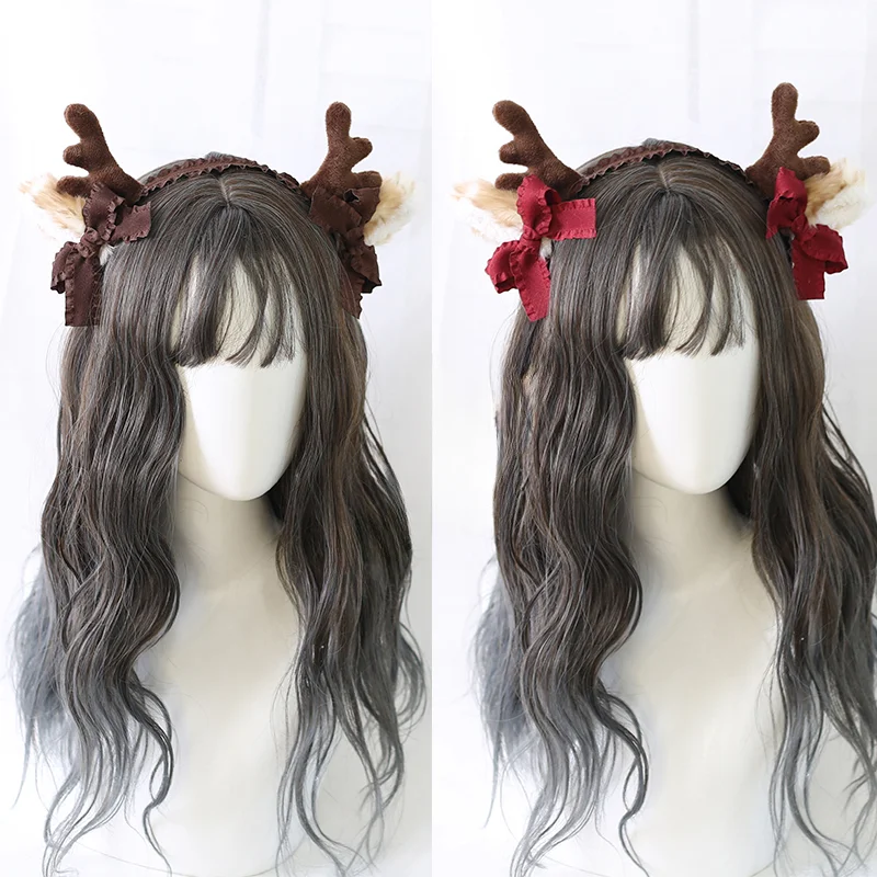 Antlers Headband Lolita Dark Red Christmas Hairpin Headgear Hair Accessories Elk Ears KC