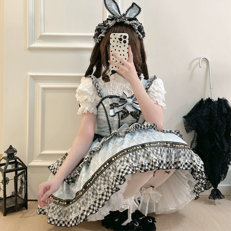 Apricot Blue Beige Bubble Short Sleeve Dress Lolita OP Sweetheart Cute